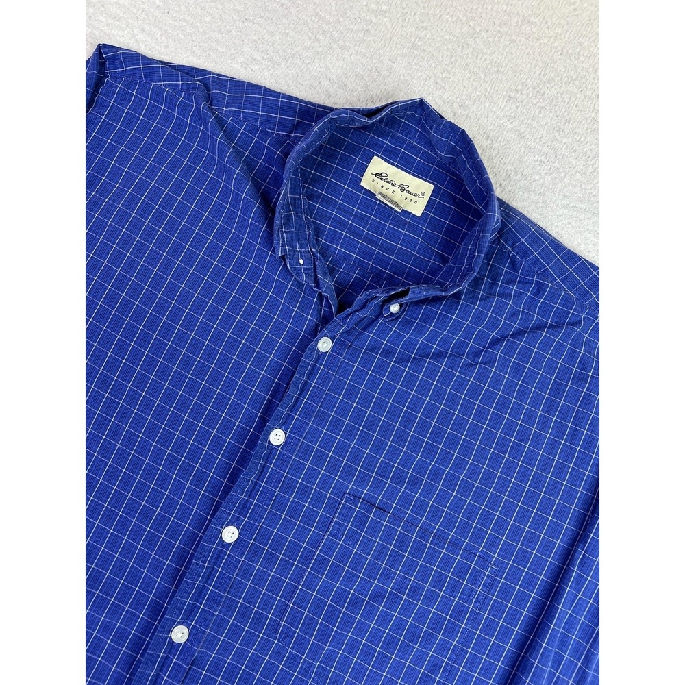 Eddie Bauer Shirt Mens XLT Tall Blue Plaid Button Front Long Sleeve‎ Cotton